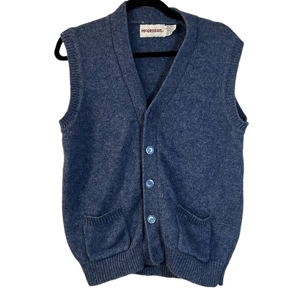 McGregor Blue Knit Wool Blend Button Front Vest Size Large - Picture 1 of 4